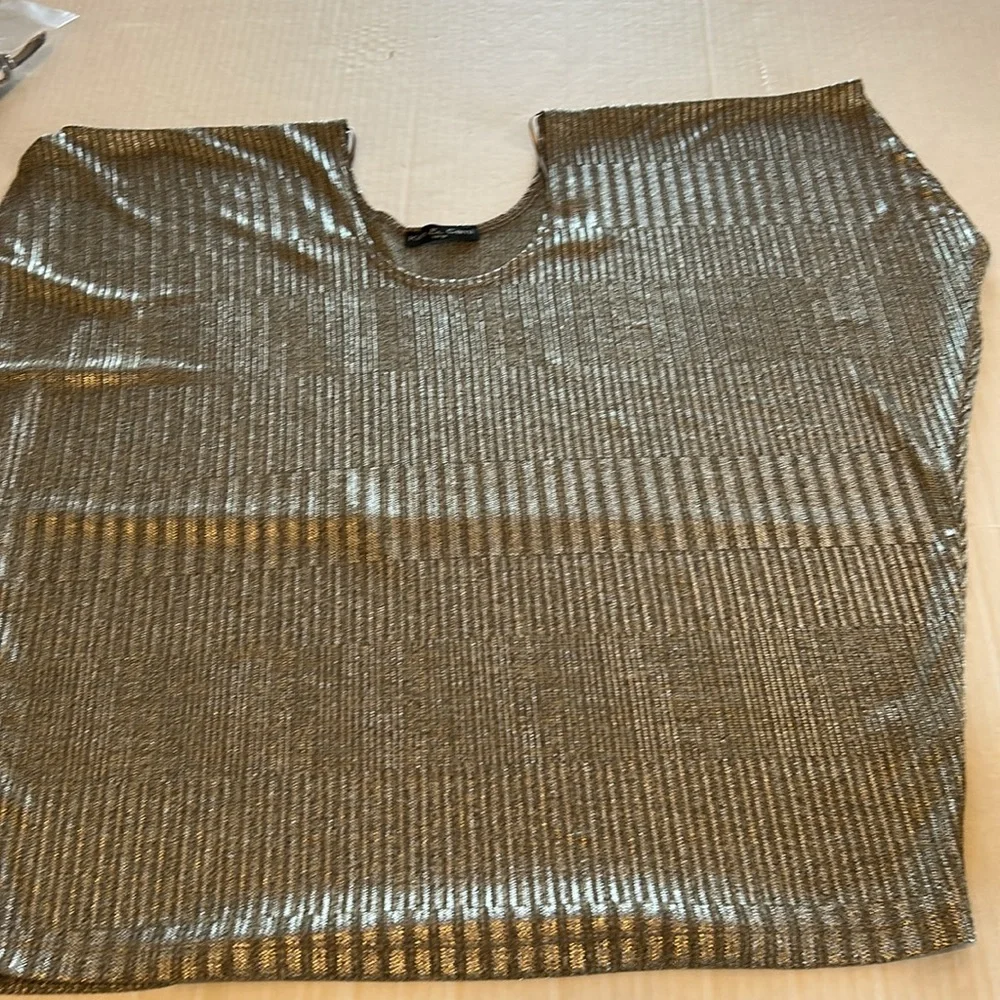 Kim & Cami Scoop Neck Dolman Sleeve Gold & Silver Metallic Sheer Top Size L - Picture 3 of 11